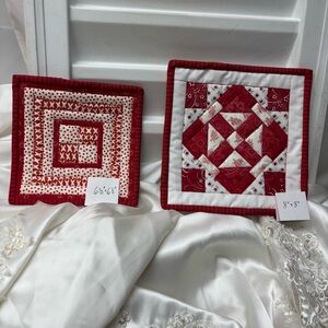 Red and White Vintage Quilted Hot Pad Set